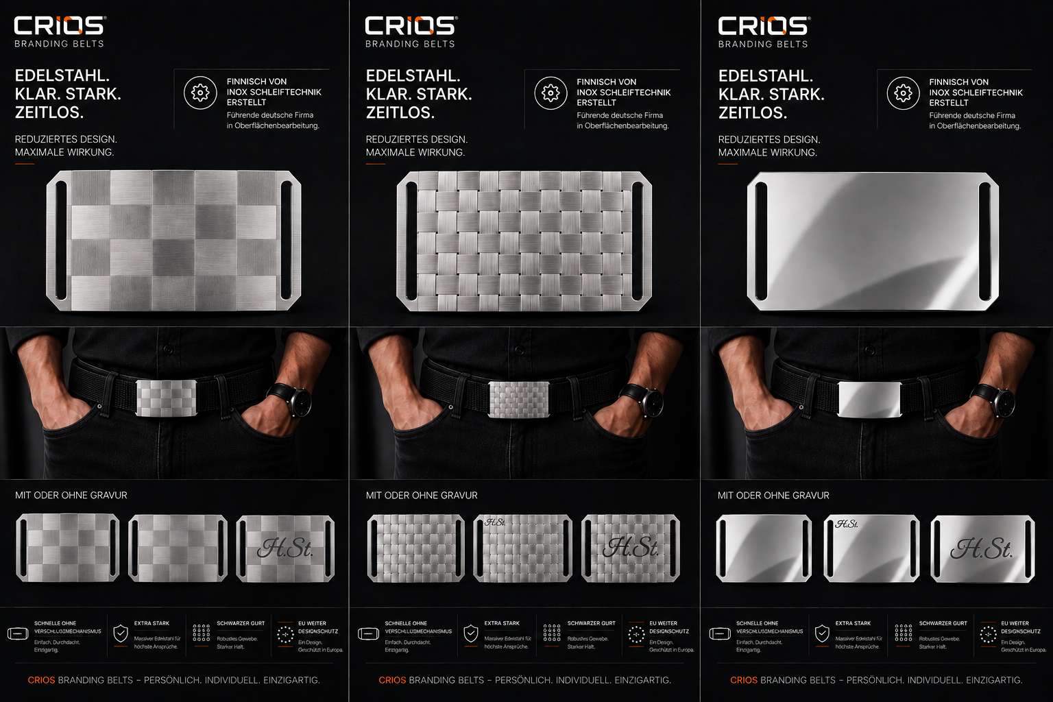 CRIOS Branding Belt Design Edelstahl-Schnalle – Exklusive Oberflächen Designs