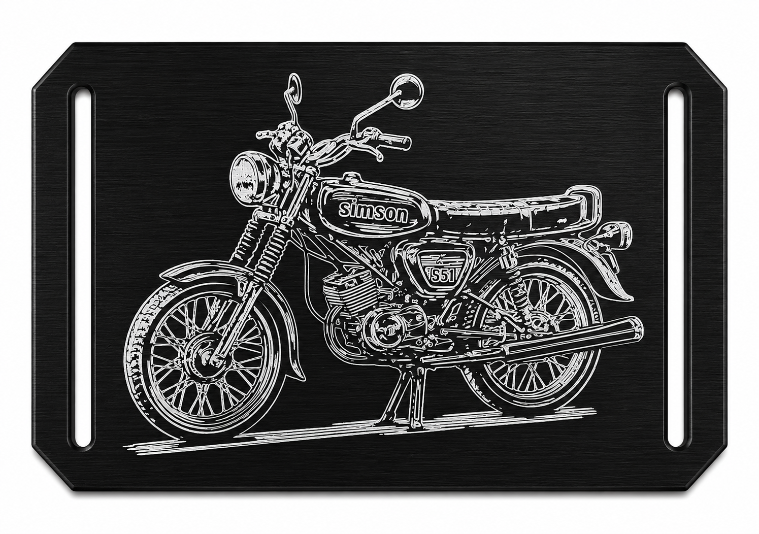Simson S51 Fan Schnalle | eloxiertes Aluminium mit Gravur | Crios Branding Belts