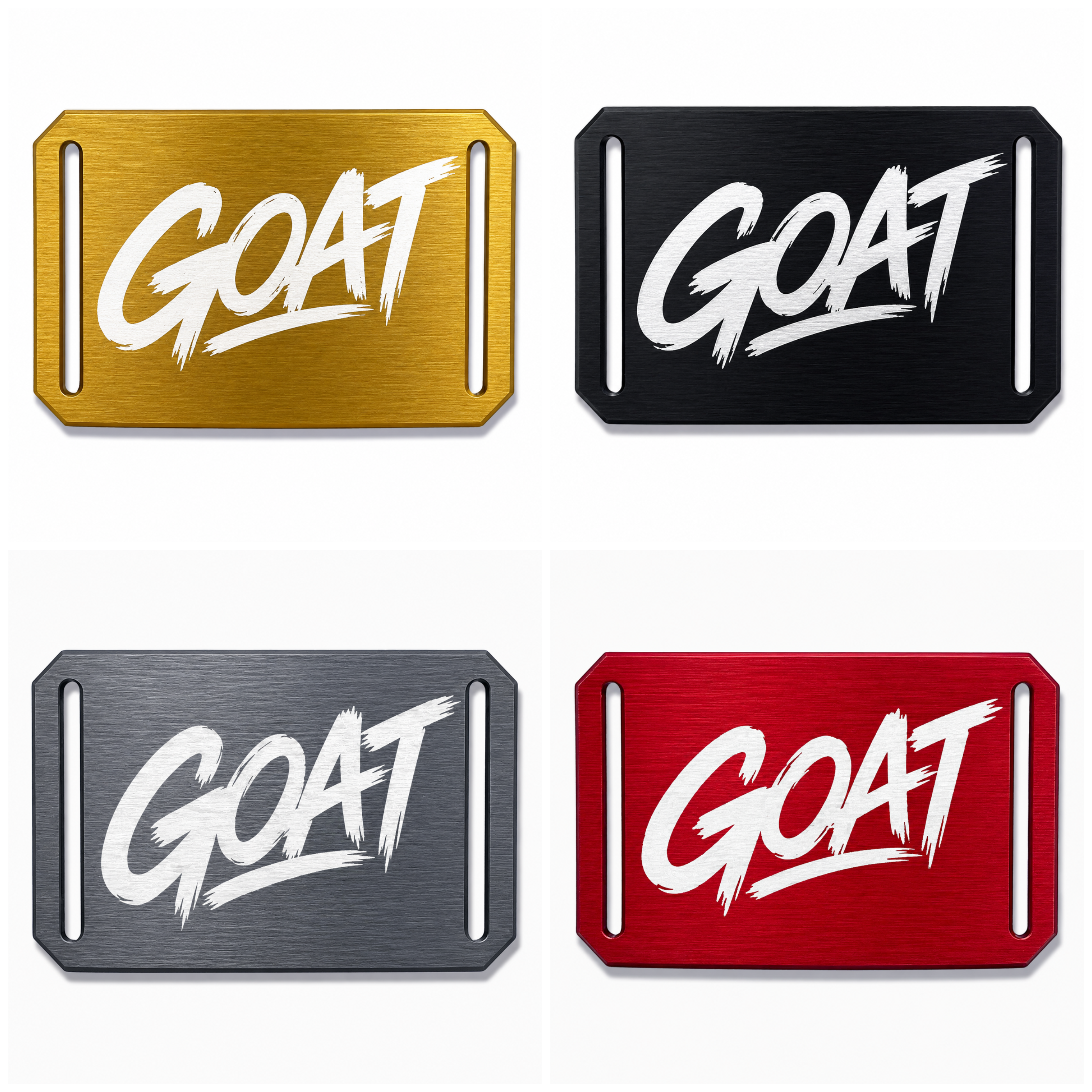 CRIOS Branding Belt Young Edition "GOAT" – Personalisierte moderne Aluminiumschnalle | Motivationsschnalle verschiedene Farben