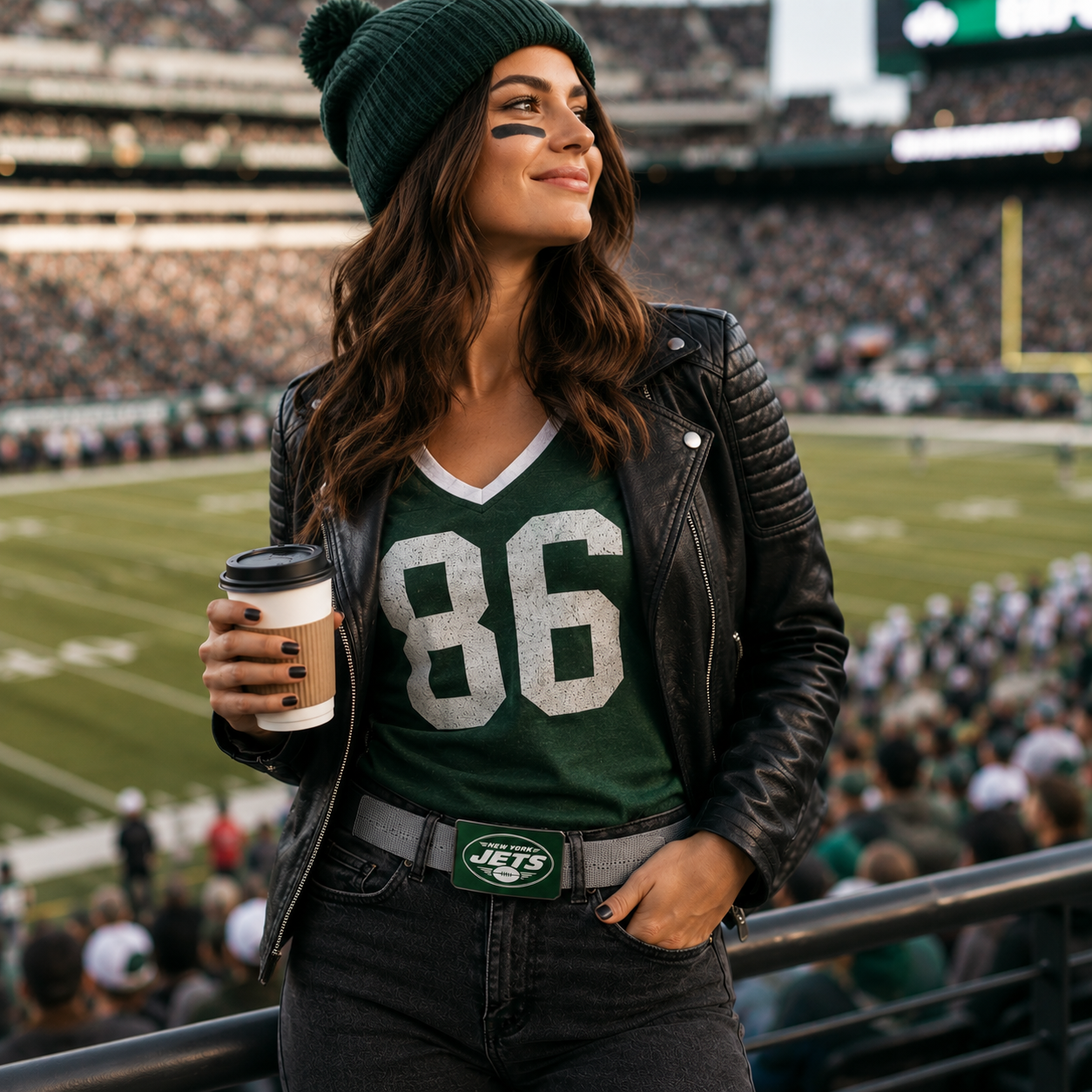 Football Fan Gürtel im New York Style – Grüne Schnalle mit Lasergravur | Gurt Grau | Alu Crios Branding Belts