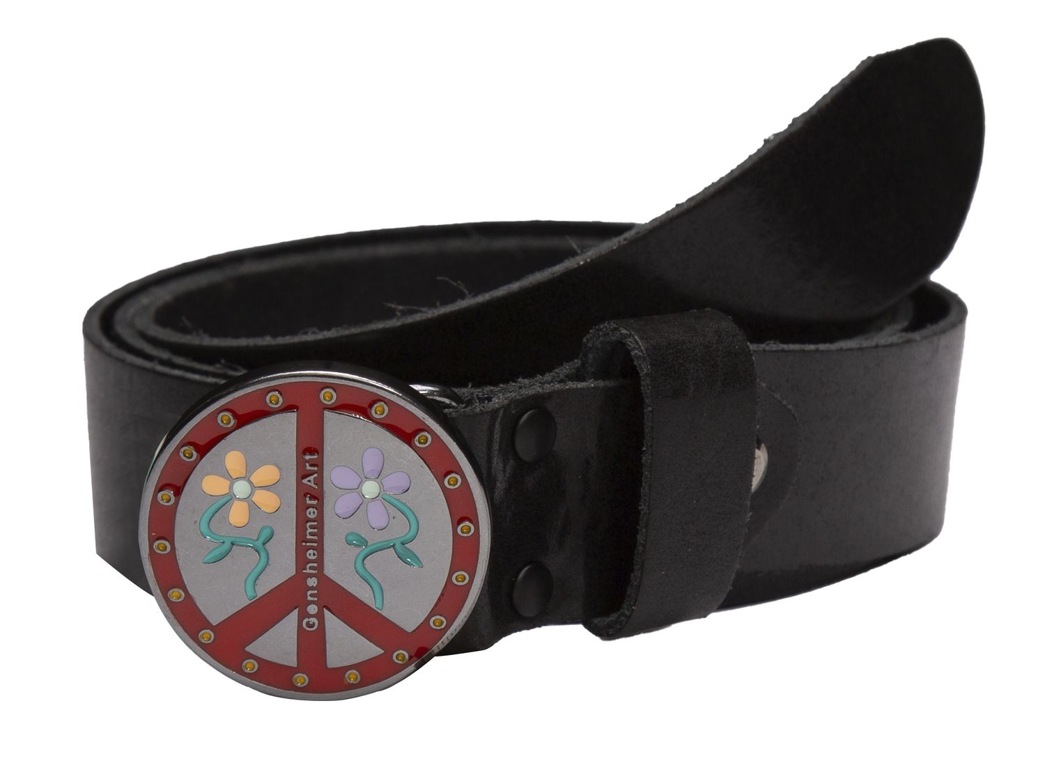 Rave-Craft Ledergürtel Gensheimer X-Art Flower Power Love and Peace Schwarz