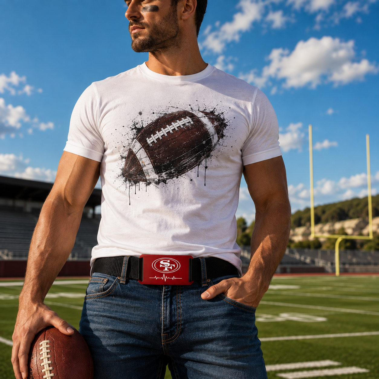 Football Fan Gürtel Rot mit Lasergravur & Pulslinie | Nylon Gürtel | Crios Branding Belts