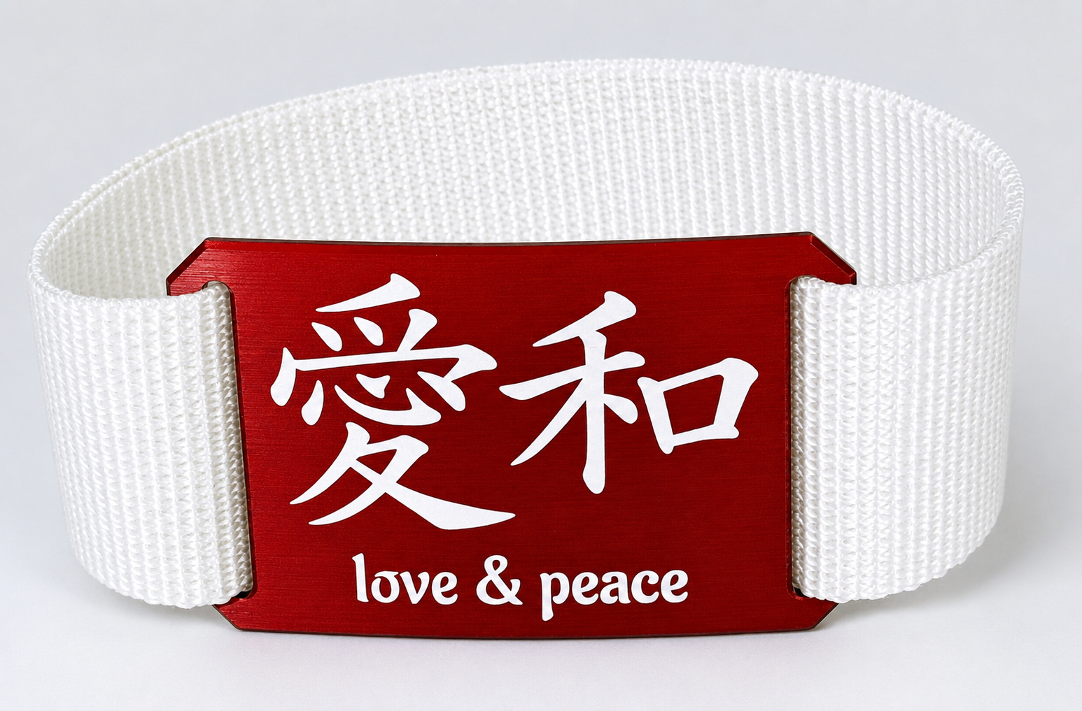 CRIOS Branding Belts Gürtel Love & Peace Aluminium Schnalle Rot Gurt Weiß