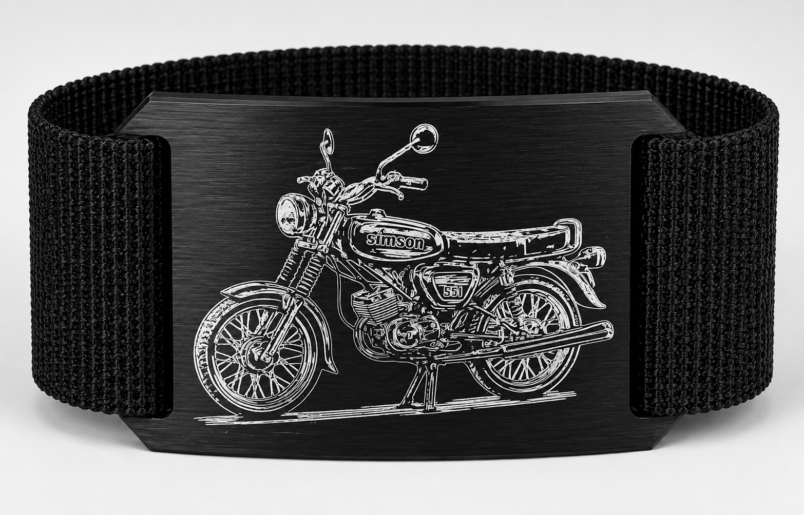 Simson S51 Fan Gürtel | elox Aluminiumschnalle mit Gravur | Crios Branding Belts
