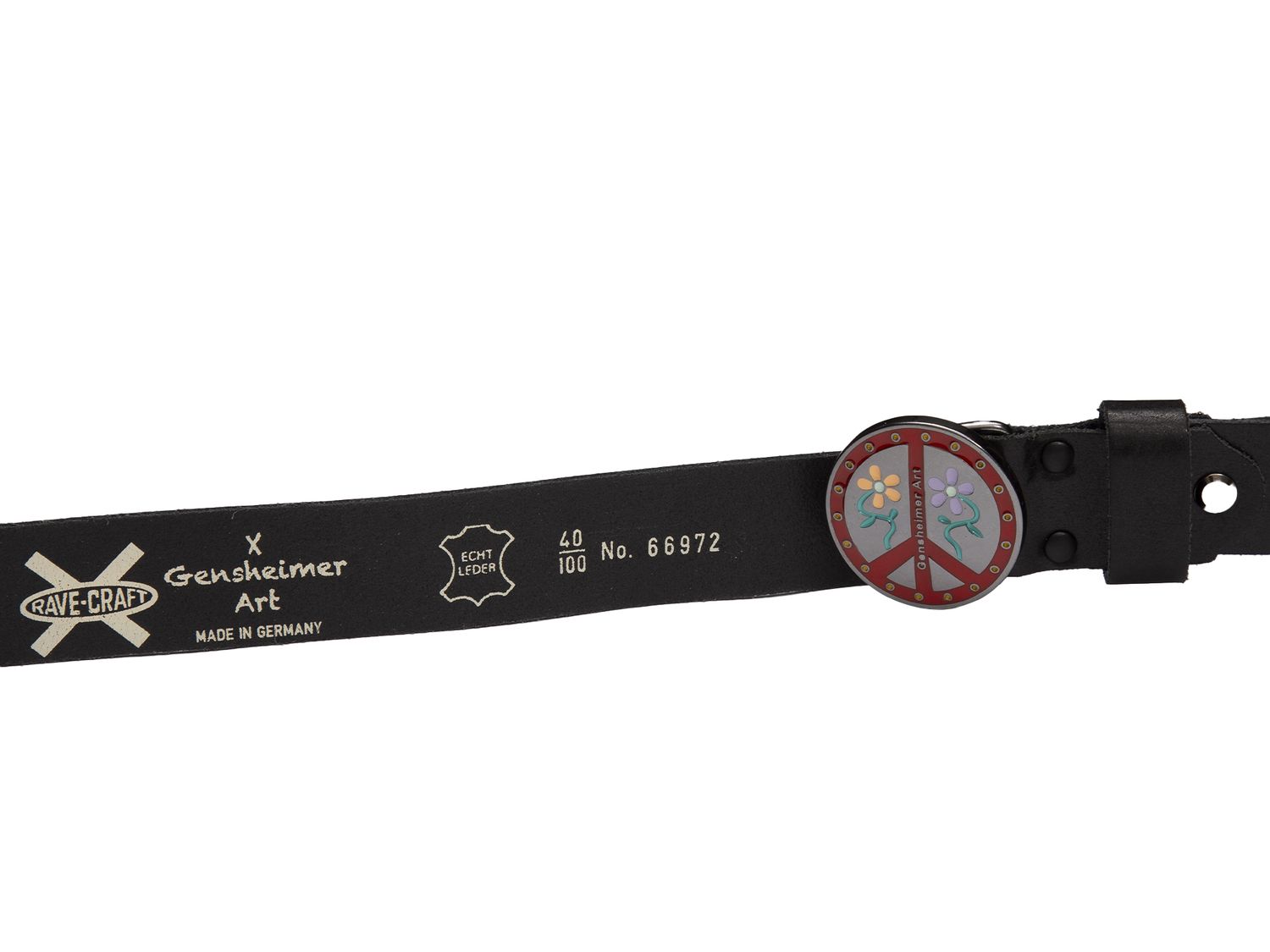 Rave-Craft Ledergürtel Gensheimer X-Art Flower Power Love and Peace Schwarz