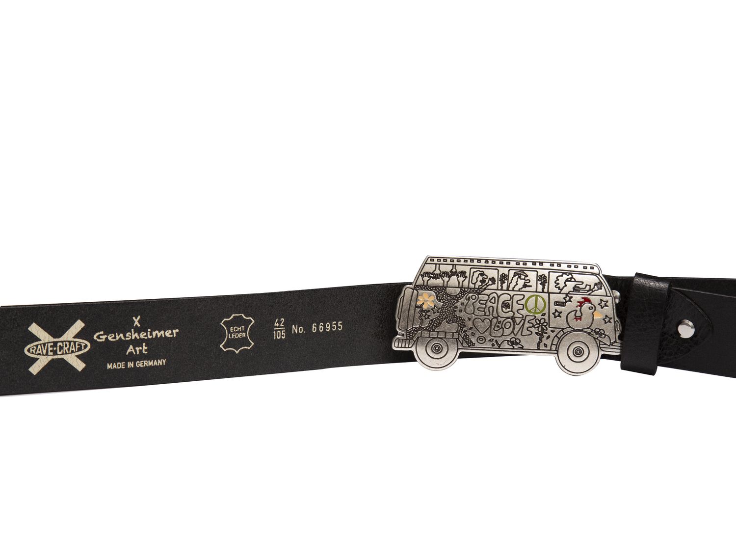 Rave-Craft Ledergürtel Gensheimer X-Art-Gürtel 66955 Silber VW Bus Schnalle