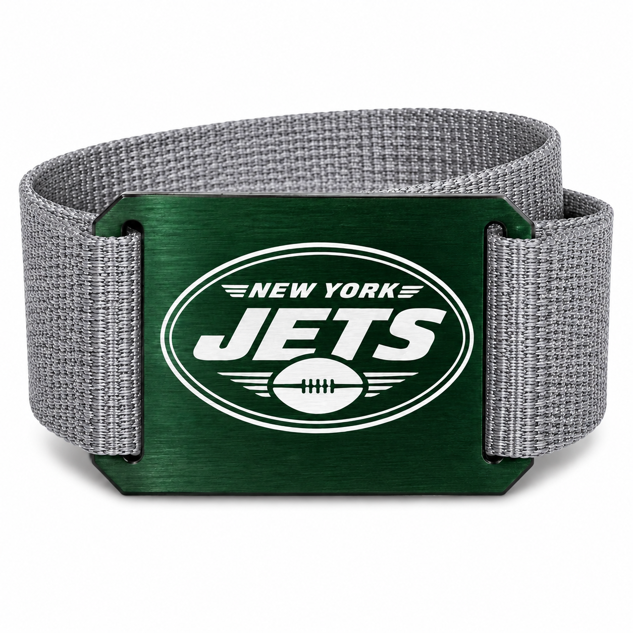 Football Fan Gürtel im New York Style – Grüne Schnalle mit Lasergravur | Gurt Grau | Alu Crios Branding Belts