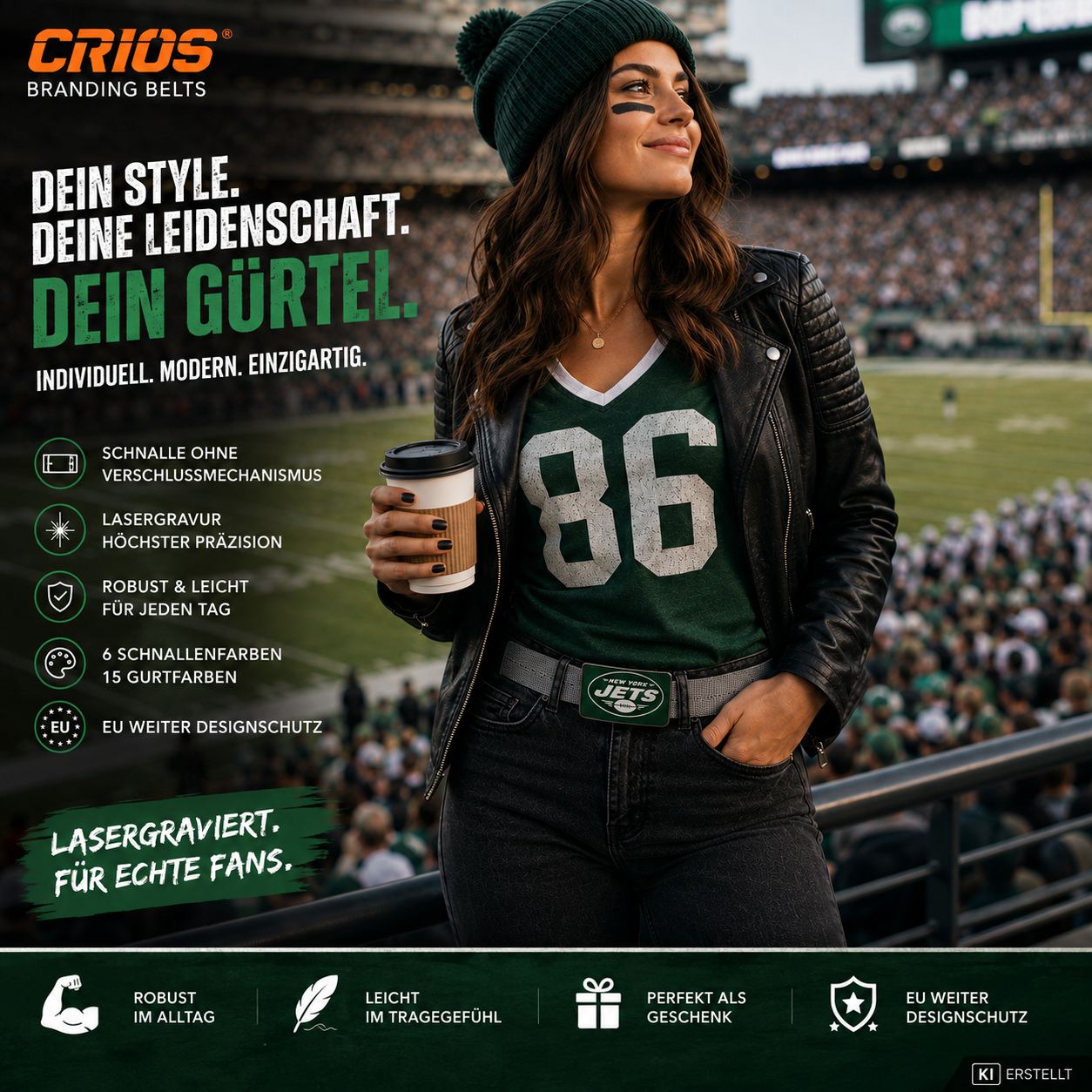 Personalisierte Edelstahlschnalle Gurt 30 mm mit Fotogravur | Wunschbild | CRIOS